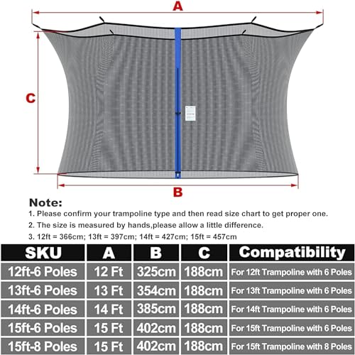 Cliselda 13FT Round Trampoline Safety Net Replacement for 6 Poles - Net Only
