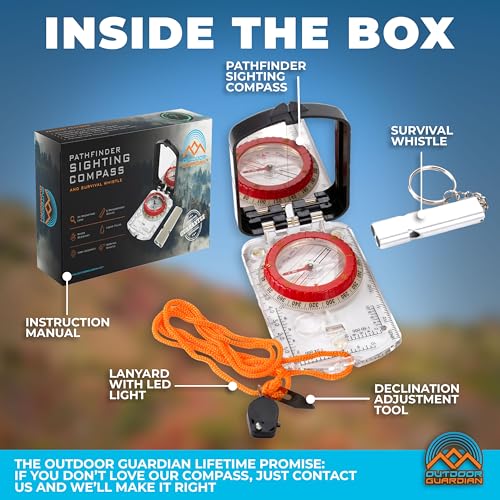 Pathfinder Sighting Compass - Accurate Navigation, Luminous Bezel, Clinometer & Survival Whistle