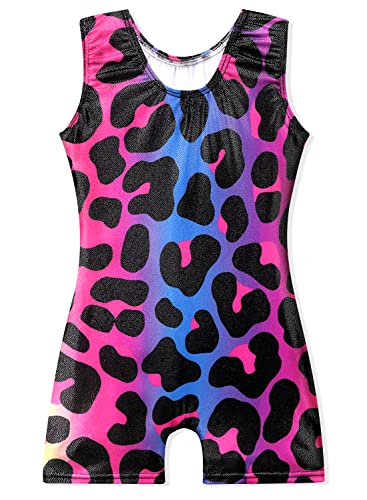 Gymnastics Leotard for Girls - Sparkly Rainbow Leopard Unitard, 9-10 Years