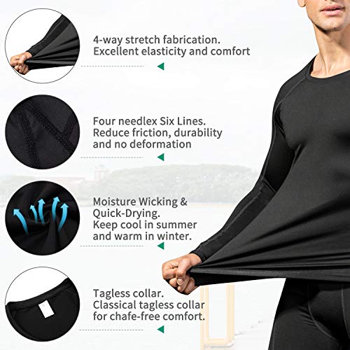 Men's Long Sleeve Compression Shirt - Quick Dry Base Layer - Large/Black