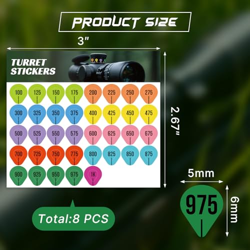 8 Sheets Rifle Scope Turret Stickers for Long Range Shooting