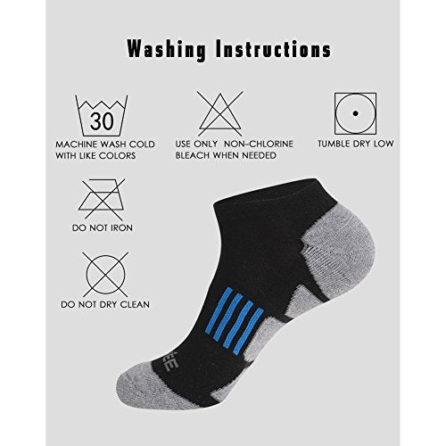 JOYNÉE Men's 6 Pack Black Performance No Show Athletic Cushioned Running Socks