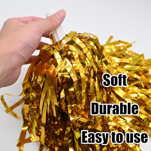 Cheerleading Pom Poms with Handle - 2 Pack Gold-Black Glitter