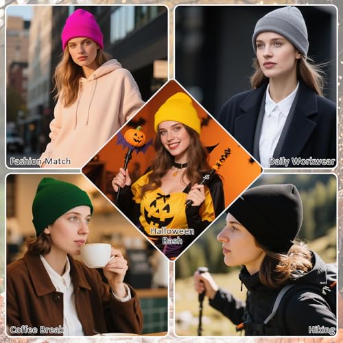 Cuffed Beanie Hat for Men & Women - Soft Knit Skull Cap - Yellow