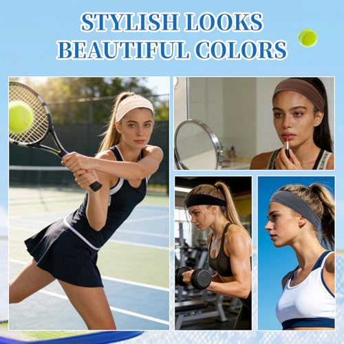 6 Pcs Sports Headbands Set for Women & Men - Beige, Gray, Burgundy, Brown, Black