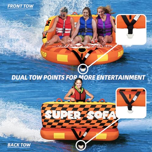1-3 Person Inflatable Towable Tube for Boating - Heavy-Duty Nylon Cover