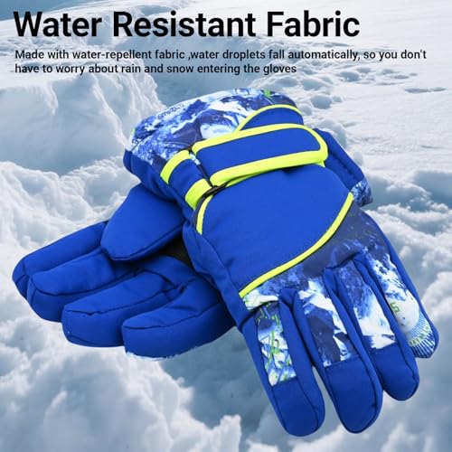 Kids Winter Gloves - Windproof Thick Snowboard Mittens, Blue, 4-7 Years