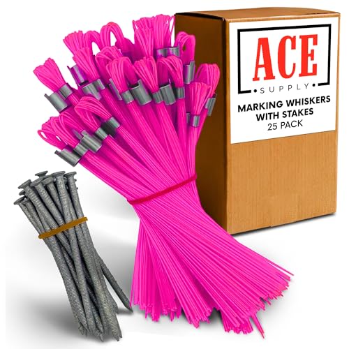 Durable Pink Marking Whiskers with Stakes - 25 Pack