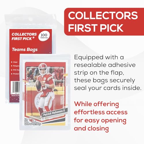 Resealable Trading Card Team Bags - 100 Pack Clear Card Sleeves for Storage