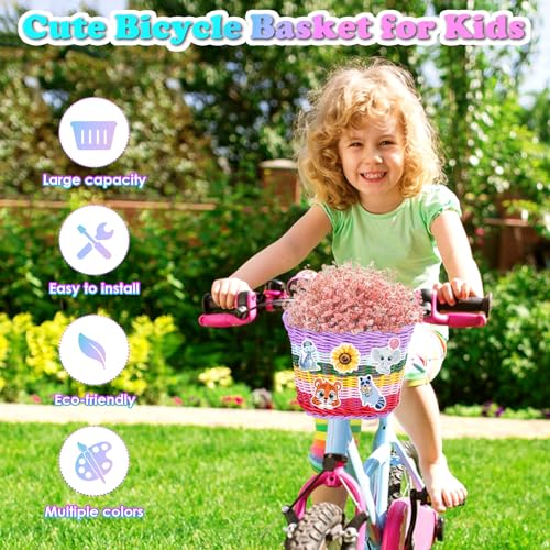 Rainbow Hand-Woven Oval Kids Bike Basket with Leather Straps