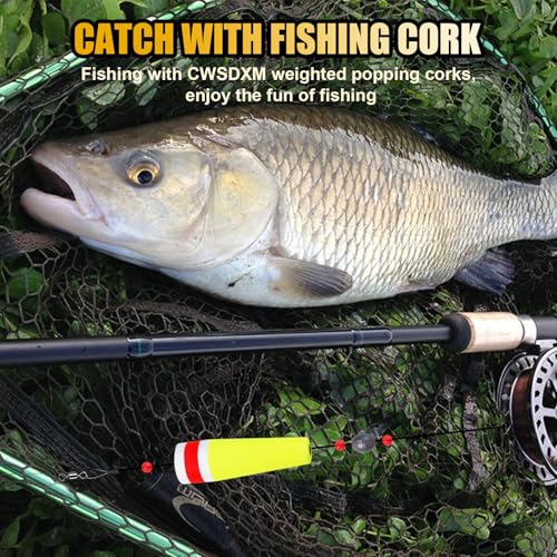 CWSDXM 5-Inch Yellow-Red Popping Cork Float Rigs for Saltwater & Freshwater Fishing - 4 Pack