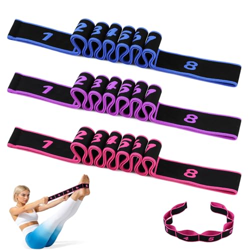 3-Pack Resistance Bands for Stretching & Yoga - Black/Purple, Black/Blue, Black/Pink