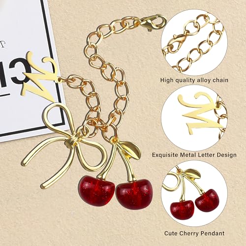 Gold Letter Charm with Bow & Red Cherry for Stanley Cup Tumbler
