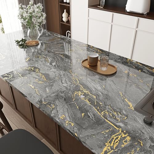 Wallercity Black/Gold Marble Contact Paper for Countertops Waterproof Gold Marble Wallpaper Peel and Stick Countertop Contact Paper for Kitchen Bathroom Removable Vinyl Wrap for Cabinets 15.8''x78.7''