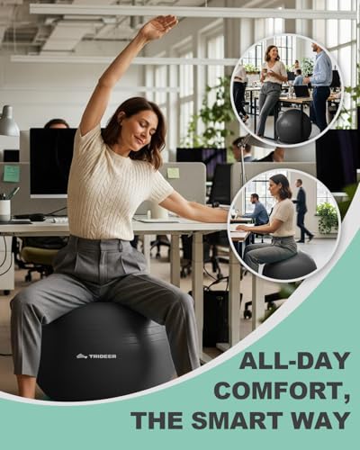 Yoga Ball Chair with Base for Office & Pregnancy - Black L (23-26in)