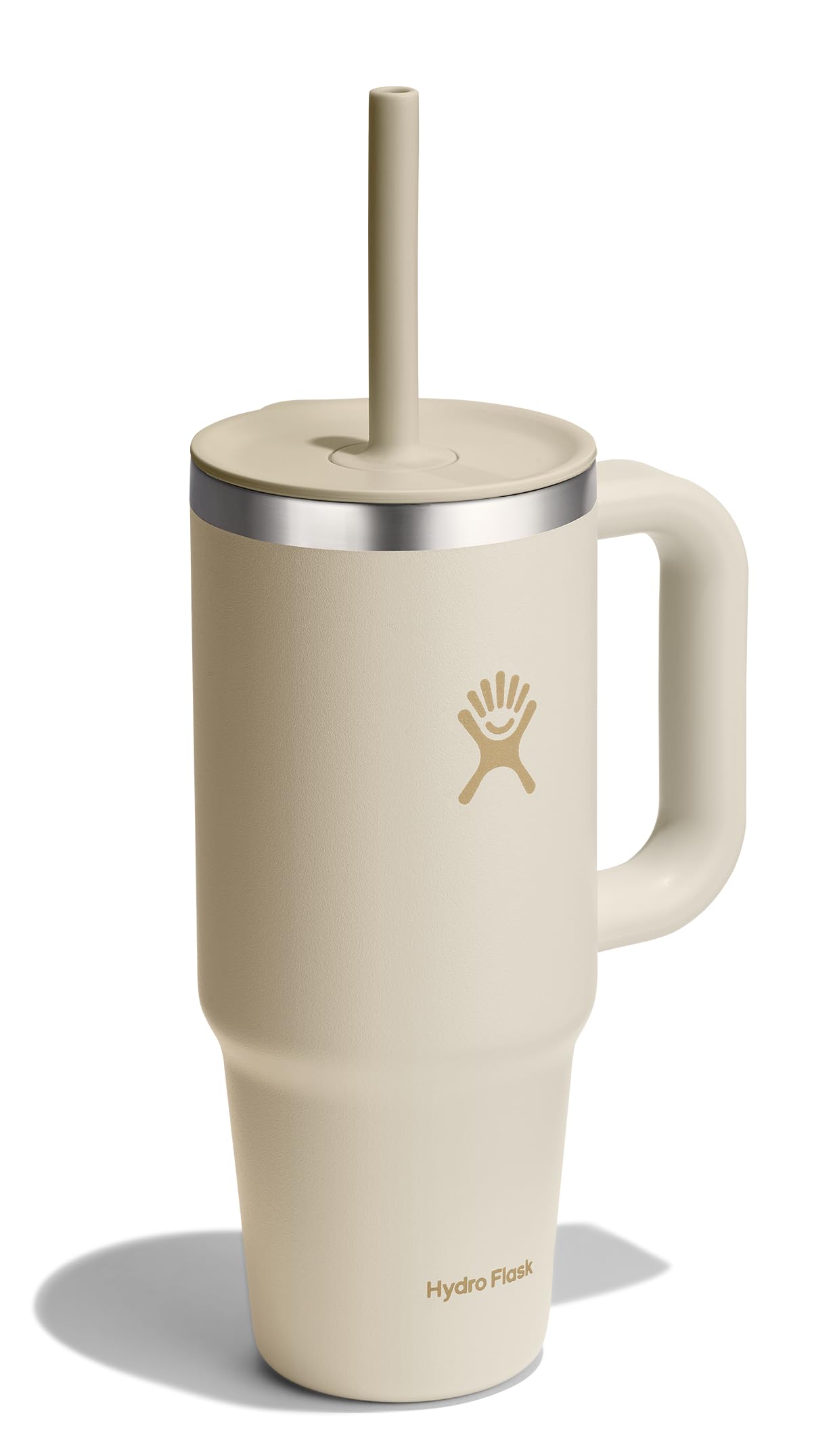 Hydro Flask Travel Tumbler with Handle, Lid and Straw - Insulated Stainless Steel in 24 Oz Coconut Cream