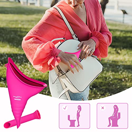 AWOKEN Rose Red Female Urination Device - Silicone Standing Pee Funnel for Women, Reusable Camping/Hiking
