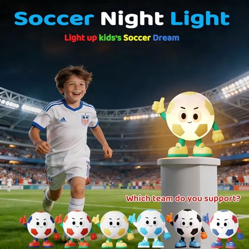 Soccer Football Night Light - Silicone USB-C Rechargeable, 7 RGB Colors, Auto Timer - Brazil