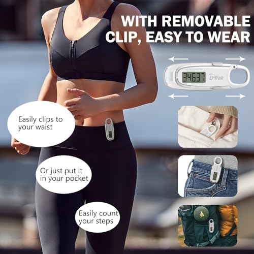 3D Pedometer for Walking - Accurate Step Tracker with Clip & Carabiner - White