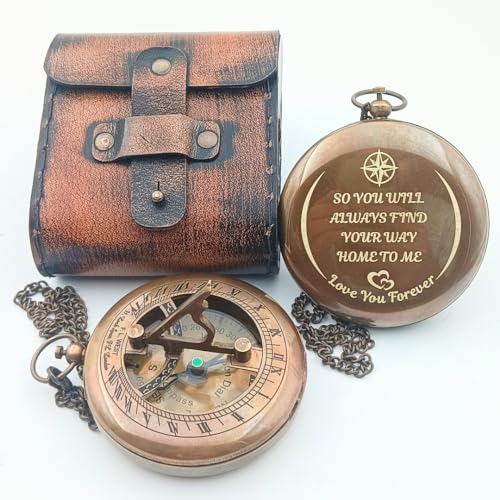 Personalized Brass Sundial Compass - Engraved Gift for Men, 3 Inch
