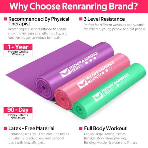 Resistance Bands Set for Exercise - Pink, Purple, Green - 4.9FT