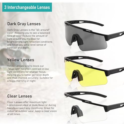 Tactical Eyewear Anti-Fog Sports Glasses with UV400 Protection - Black Frame