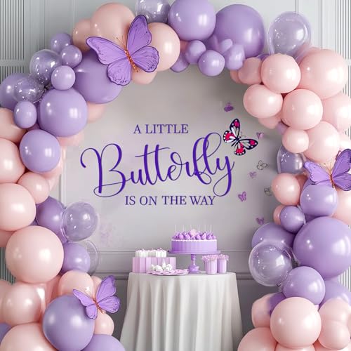 A Butterfly Is On The Way Sign for Backdrop, Baby Shower Large Adhesive Sign Decal Balloons Arch Backdrop Decorations for First Birthday