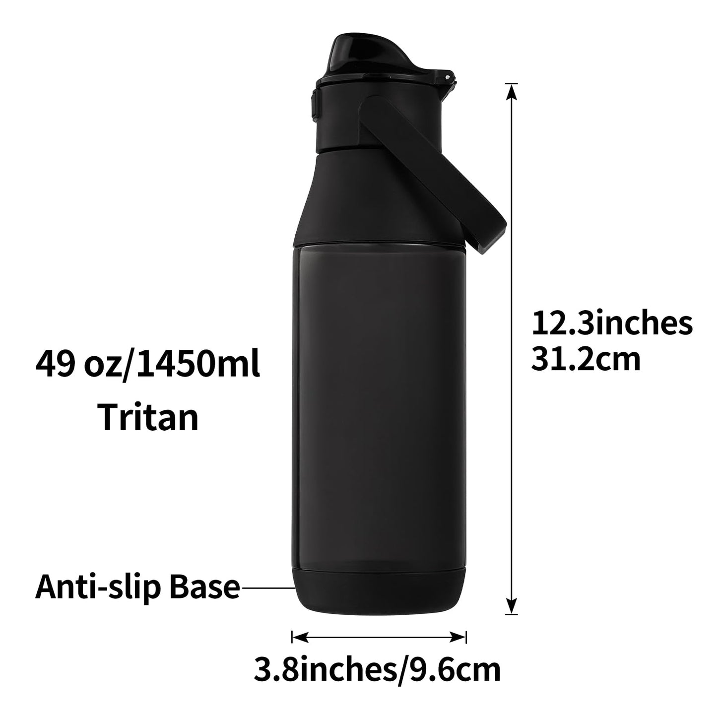 Mungoone 49oz Motivational Sports Water Bottle with Handle - Tritan, BPA Free, Leakproof, Wide Mouth, Fast-Flow Spout Lid for Gym, School, Office, Travel