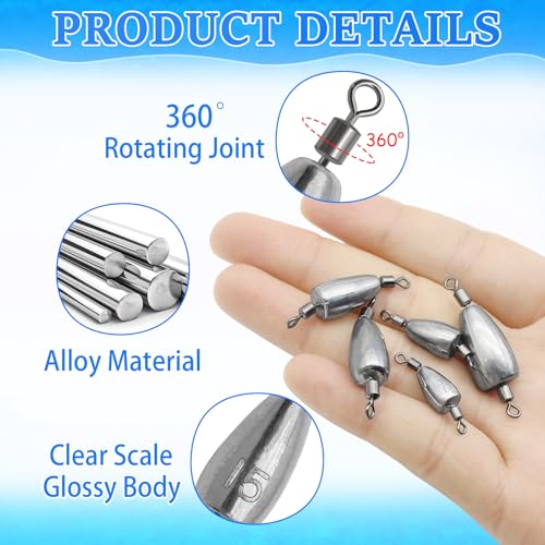 15Pcs 1/8oz Inline Fishing Weights with Swivel for Trolling