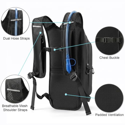 Hydration Backpack with 2L Bladder - Lightweight Hiking Pack - Black 10L
