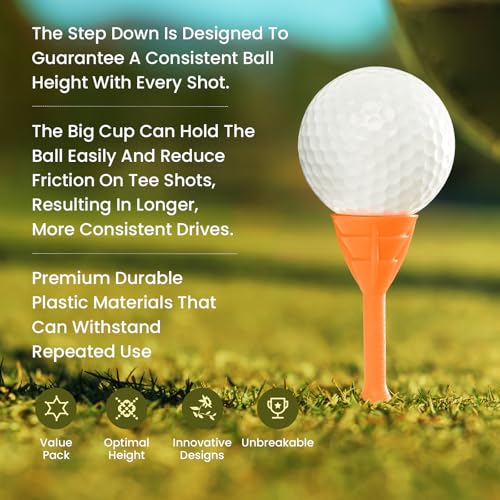Unbreakable Plastic Golf Tees - 3 1/4 Inch, 20 Pack - Orange