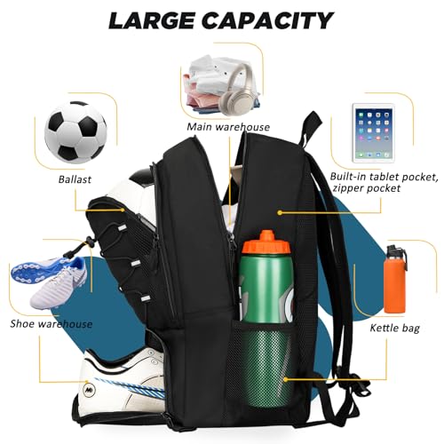 Goloni black soccer and basketball bag with ball & shoe compartments 30L backpack