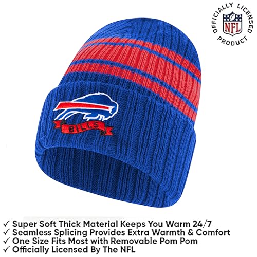 Youth NFL Buffalo Bills Team Stripe Winter Beanie Hat & Touch Screen Gloves - One Size