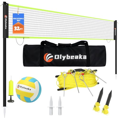 32FT Portable Volleyball Net Set with Adjustable Poles - Black & Green