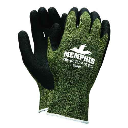 MCR Safety 9389L KS-5 Kevlar/Stainless Steel 13 Gauge Men's Gloves with Latex Dip Palm and Fingers, Black, Large, 1-Pair