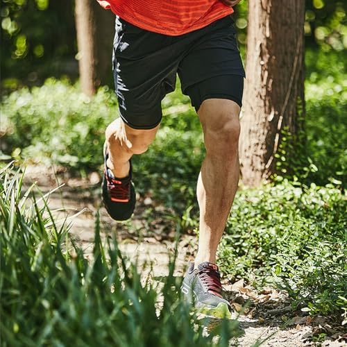 Leidowei Men's 2-in-1 Workout Shorts 7" Length with Zipper Pockets, 3-Pack, Medium, Black/Dark Grey/Dark Blue