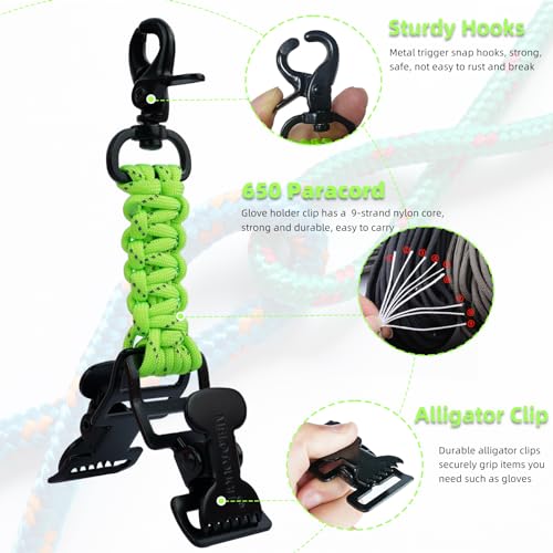 Tactical Glove Clip Holder - Heavy-Duty Alligator Clips - Lime