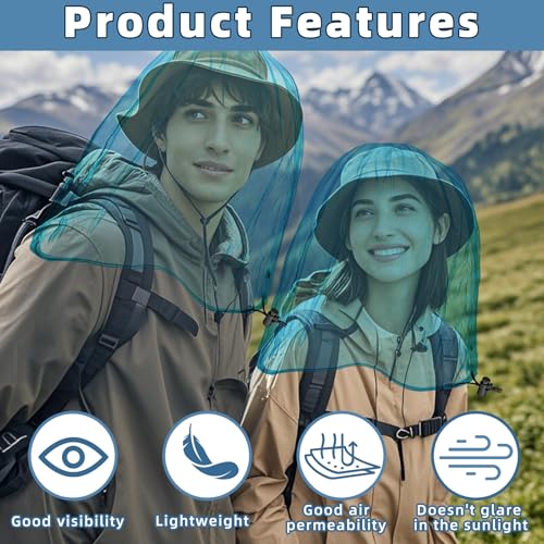 Oversized Mosquito Head Net - Blue, 42 x 25 Inches for Outdoor Use