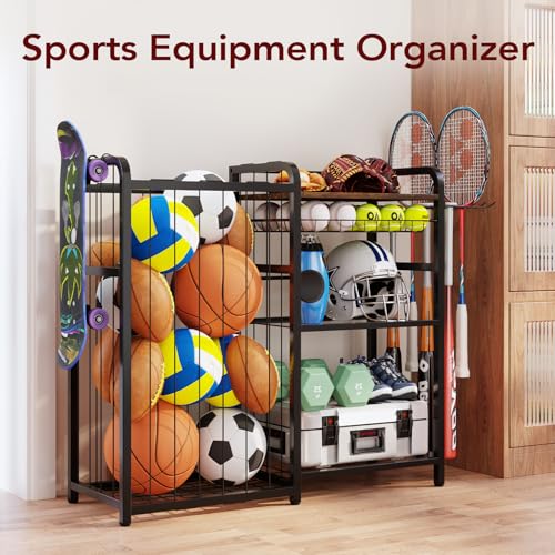 Large Capacity Garage Sports Equipment Organizer with Hooks & Baskets
