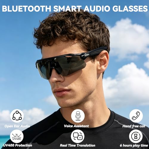 Smart Bluetooth Sunglasses with Open Ear Audio - Black & Grey