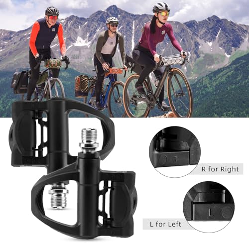 ROCKBROS SPD-SL Clipless Road Bike Pedals Nylon Black, 93mm x 60mm, L/R + 6 Spacers