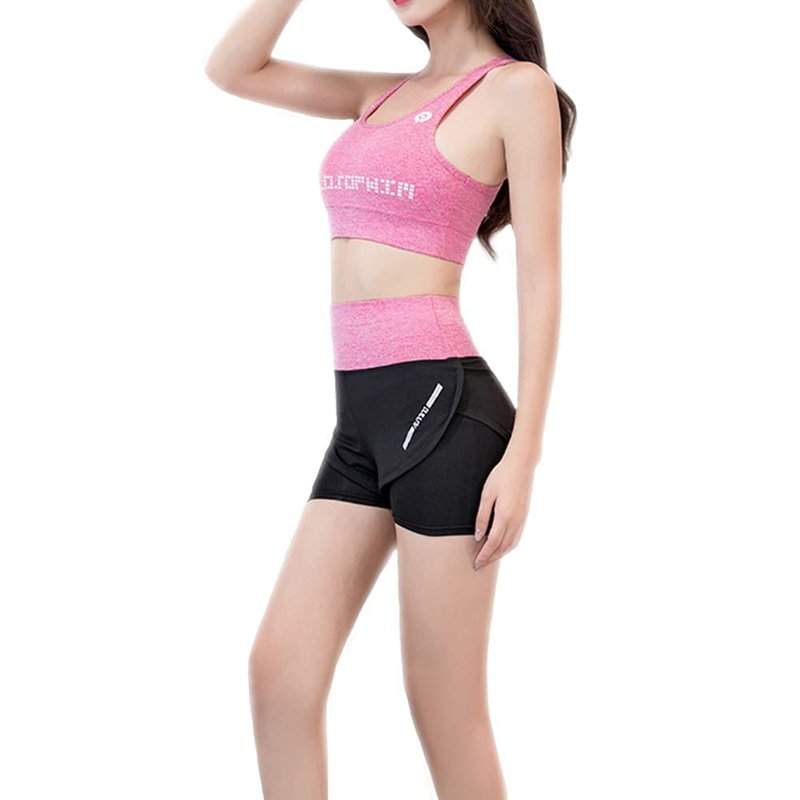 Nesyd Workout Sets for Women 5 Piece Yoga Exercise Fitness Gym Outfits Sport Running Athletic Clothing Set Tracksuits Sportwear Activewear (Pink A, L)