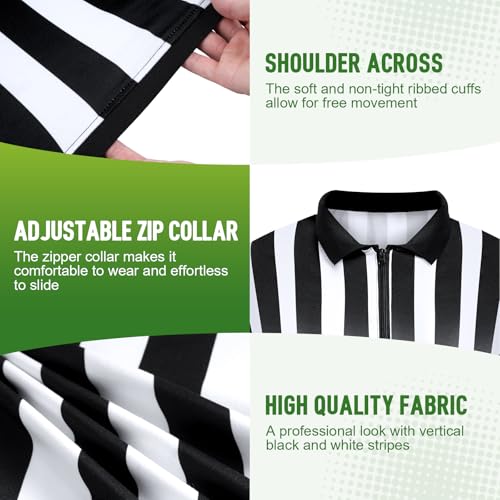 Men's Referee Costume Kit - Striped Shirt, Whistle & Flag - Large