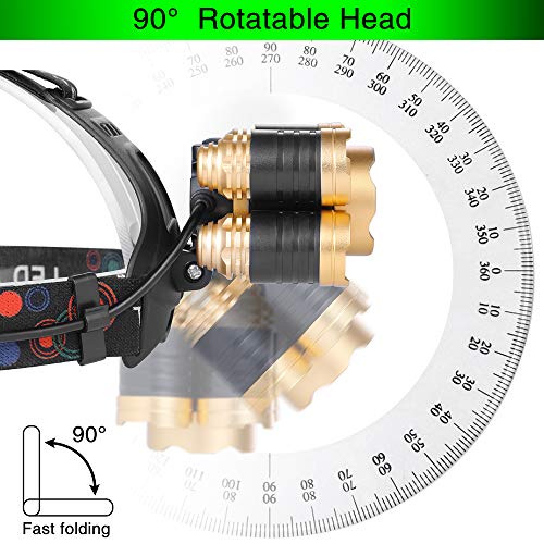 Headlamp Rechargeable,1200 Lumen Ultra Bright 5 LED Headlight Flashlight,Brightest USB Rechargeable Headlamps,Waterproof Zoomable Head Lamp 4 Modes Light for Outdoors Camping Hunting Hiking Hard Hat