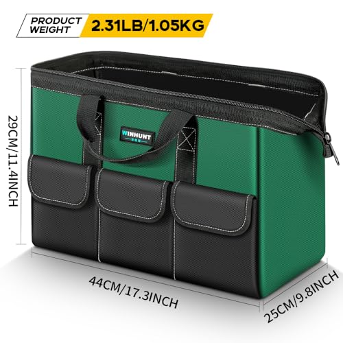 Large Tool Bag, Tool Bags for Men Heavy Duty, 17.3inch/44cm, Green, 1680D Polyester, Ideal for DIY and Craftsmen