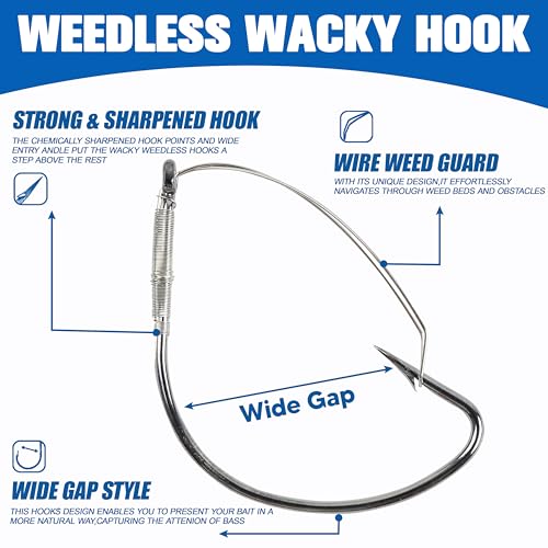 Weedless Wacky Rig Hooks - 25pcs Stainless Steel Bass Fishing