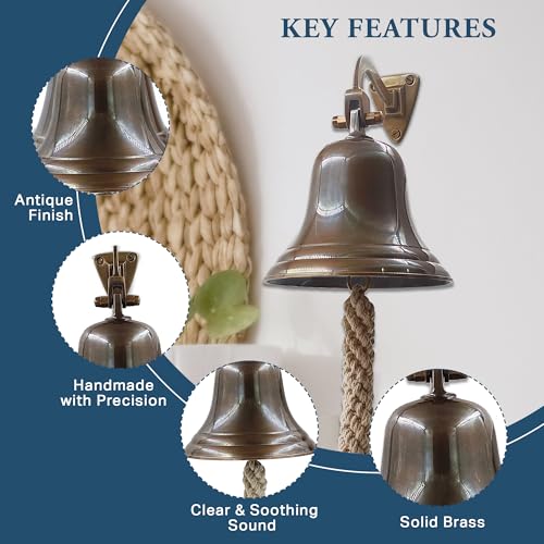 5" Solid Brass Ship Bell Antique Brass Wall Mount – Marine Dinner/Reception Bell by The Metal Magician