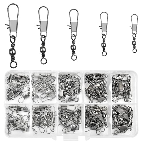 125 Pcs Fishing Swivel Snap Set with Rolling Ball Bearings - 5 Sizes