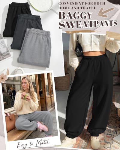 Huukeay Women's Baggy Sweatpants Joggers - Large Light Gray Dark Gray Black Set