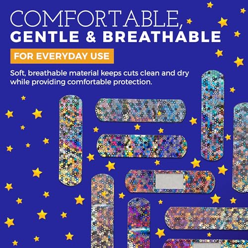 Glitter Bandages for Kids - 100 Count Adhesive Strips with Colorful Design